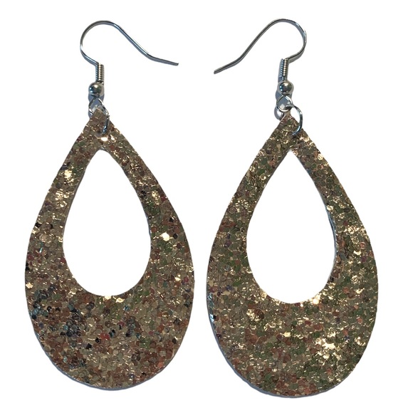 Jewelry - Faux Leather Teardrop Dangle Earrings Gold Chunky Glitter